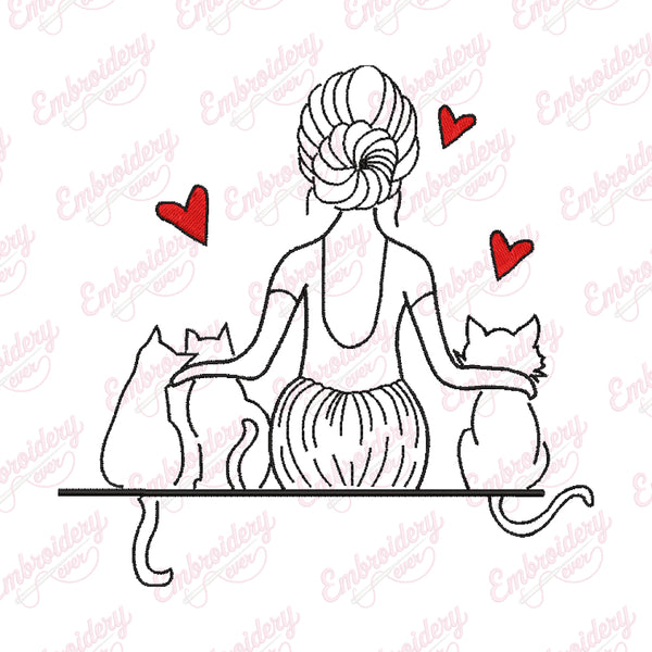 Curte Mom And Cat Embroidery Design