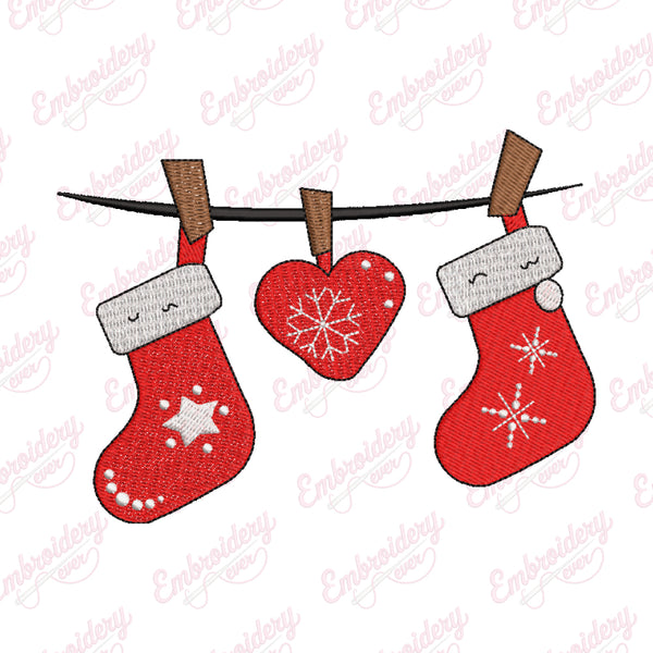 Christmas Stockings & Heart Decor Embroidery Design