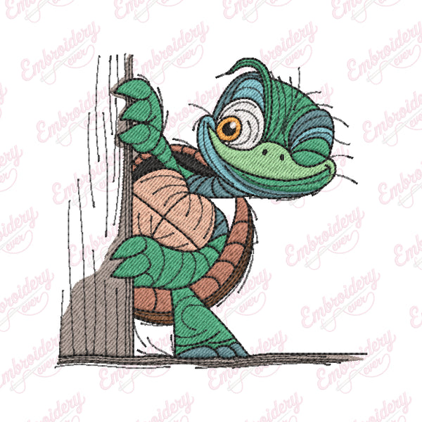 I Peeking You Turtle Embroidery Design