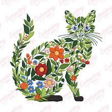 Colorful Botanical Siamese Cat Embroidery Design
