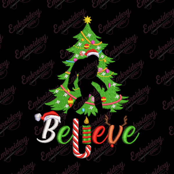 Believe Bigfoot Christmas Embroidery Design