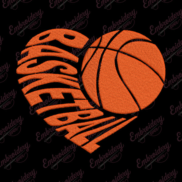 Basketball In The Heart Embroidery Design