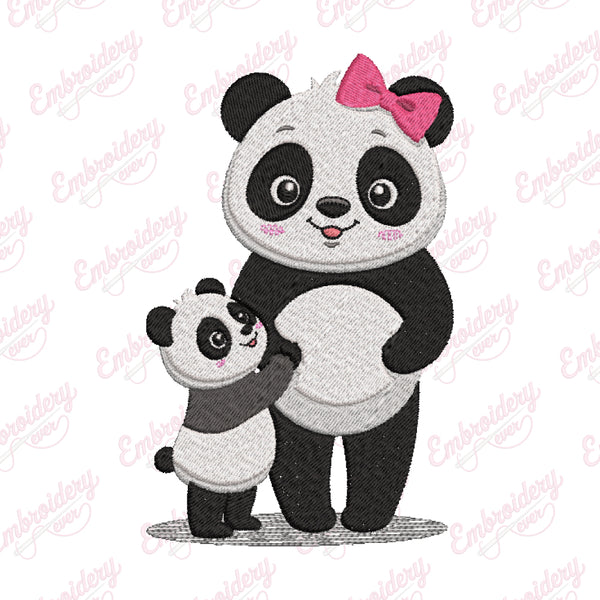 Mama Panda With a Baby Panda Embroidery Design