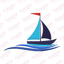 Water Wave Sailing Boat Embroidery Design