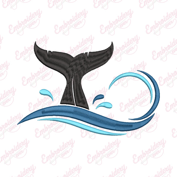 Whale Tail And Ocean Embroidery Design