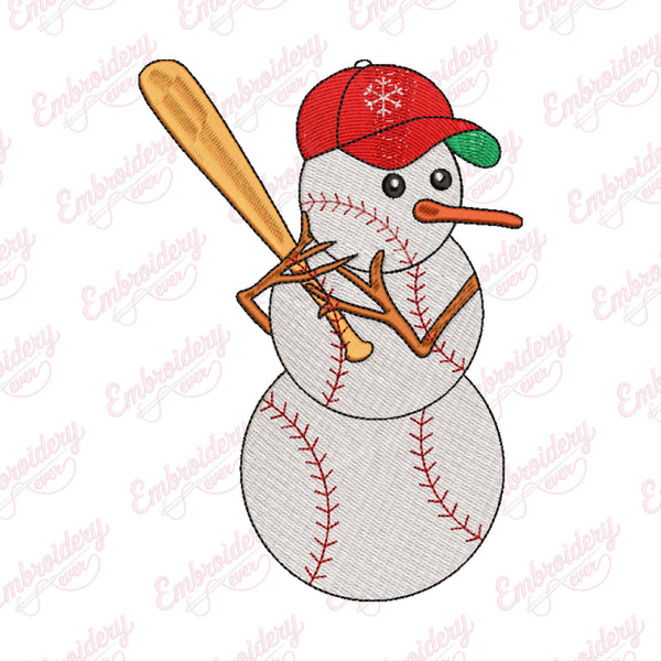 Christmas Snowman Baseball Player Embroidery Design