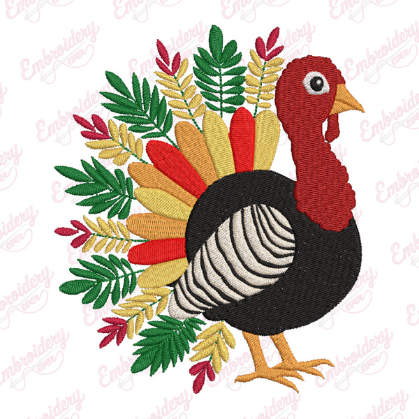 Floral Turkey Bird Embroidery Design