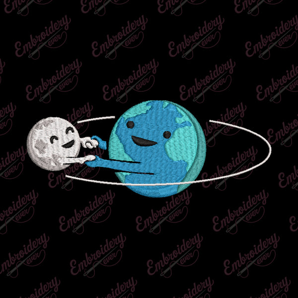 Earth And Moon Embroidery Design