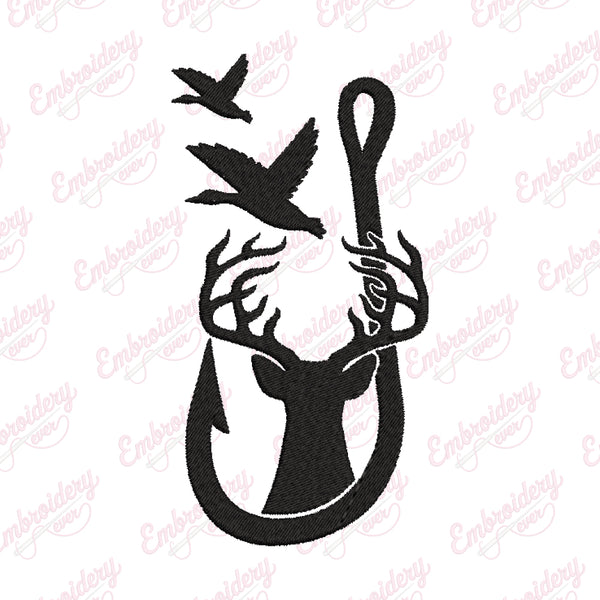 Duck Deer and Hook Hunting Embroidery Design