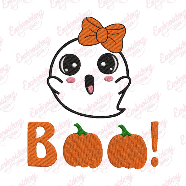 Cute Ghost Boo Halloween Embroidery Design