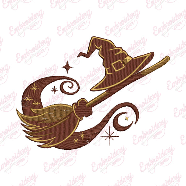 Halloween Broom Witch Hat Embroidery Design