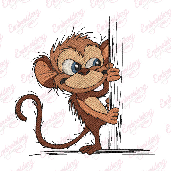 Peeking Monkey Embroidery Design