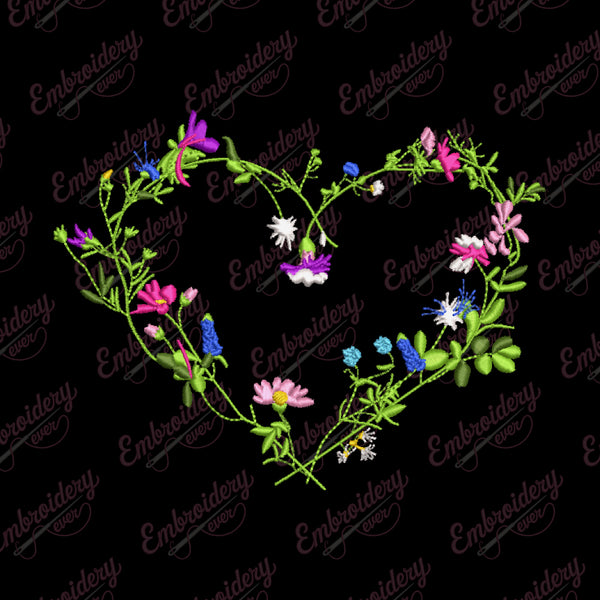 Heart Frame with Flowers Embroidery Design