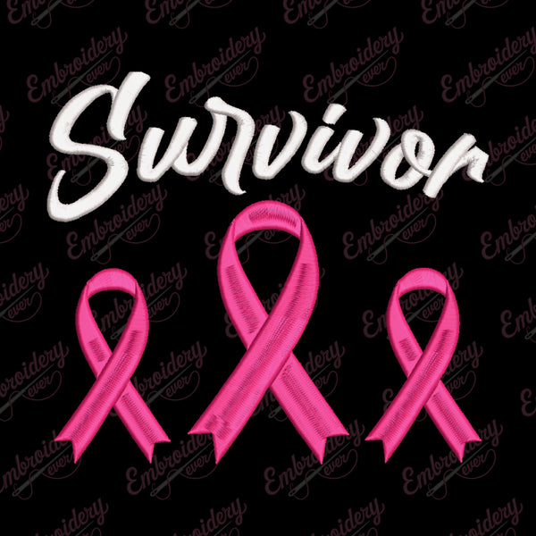 Survivor Strong Pink Ribbon Embroidery Design
