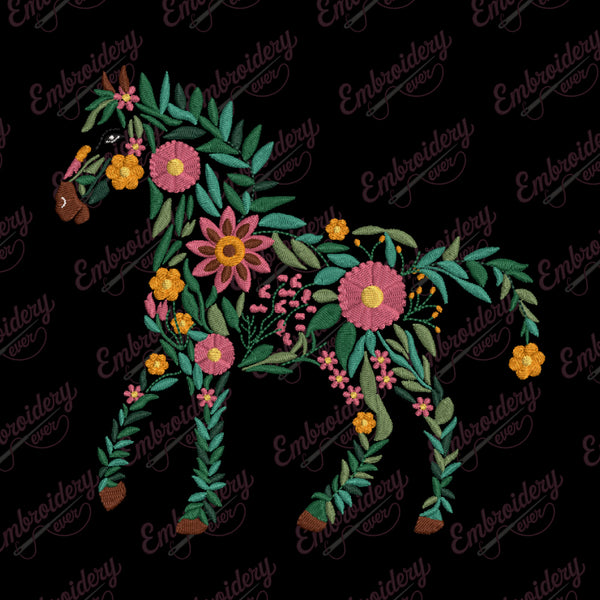 Floral Horse Embroidery Design