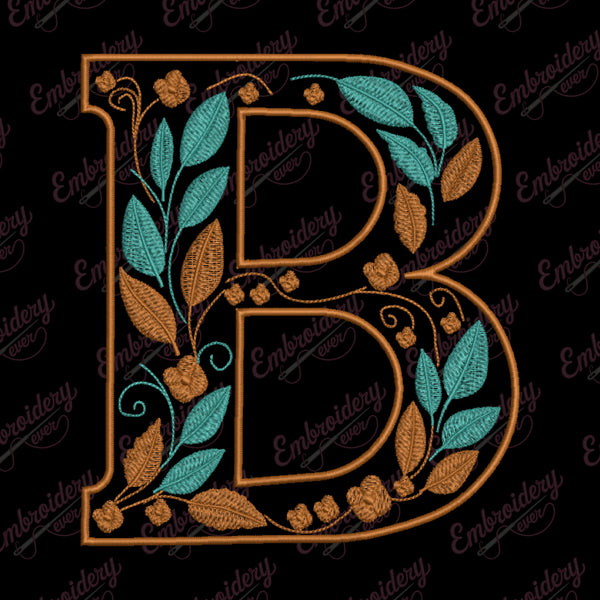 Floral Alphabet Letter B Embroidery Design