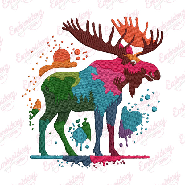 Colorful Moose Embroidery Design