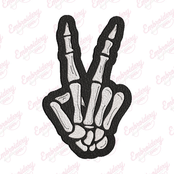 Skeleton Peace Fingers Sign Embroidery Design