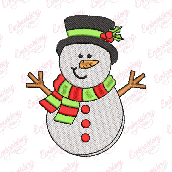 Christmas Snowman With Hat Embroidery Design