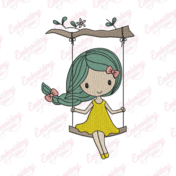 Girl On Swing Machine Embroidery Design