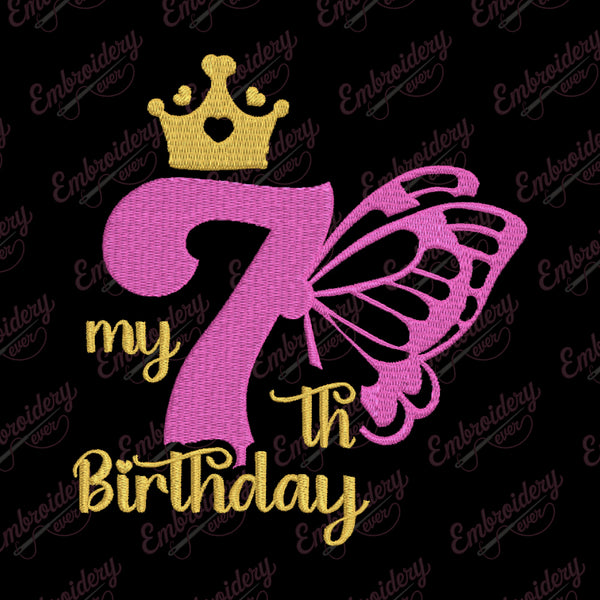 Butterfly My 7th Birthday Machine Embroidery Design