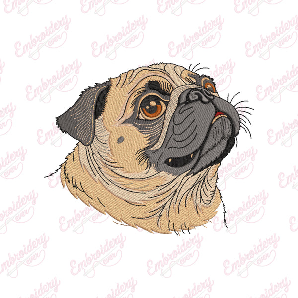 Pug Dog Face Embroidery Design