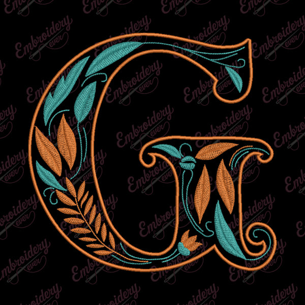 Floral Alphabet Letter G Embroidery Design