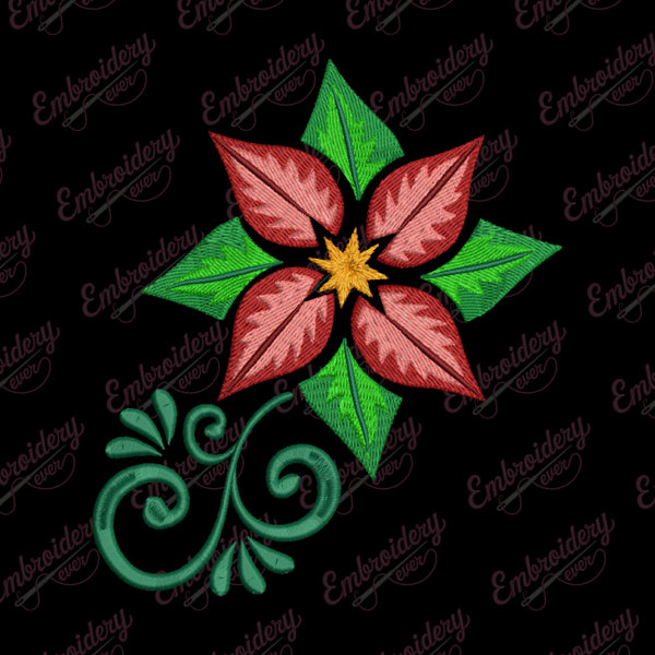 Poinsettia Floral Christmas Embroidery Design