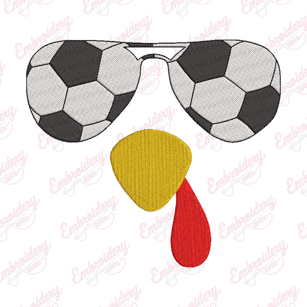 Turkey Face With Soccer Sunglasses Thanksgiving Embroidery Design