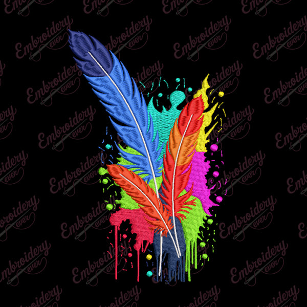 Colorful Three Feathers Embroidery Design