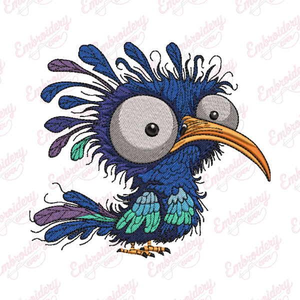 Colorful Cartoon Bird With Large Eyes Embroidery Design