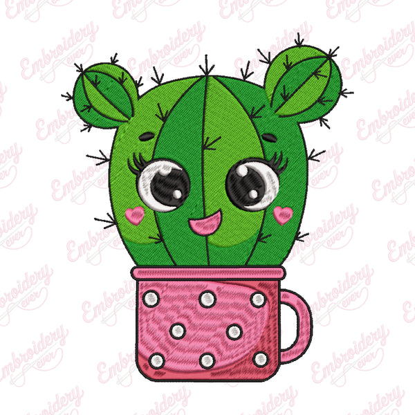 Cartoon Cactus Embroidery Design