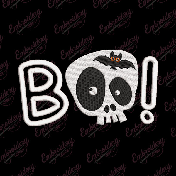 Halloween Boo Skull Embroidery Design