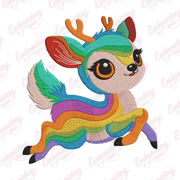 Rainbow Deer Embroidery Design