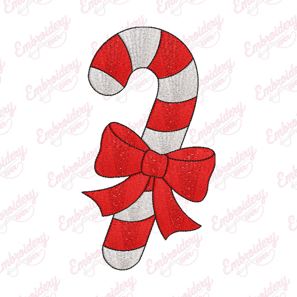 Christmas Candy Cane With Bow Embroidery Design