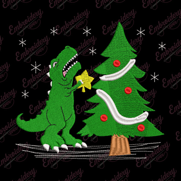 Struggle Dinosaur Christmas Tree Embroidery Design