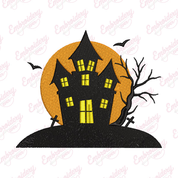 Halloween Haunted House Embroidery Design