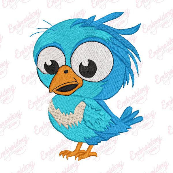 Cute Blue Cartoon Bird Embroidery Design