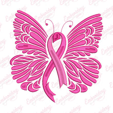Ribbon With Butterfly Wings Breast Cancer Embroidery Design