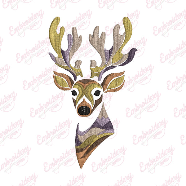 Colorful Deer Head Embroidery Design