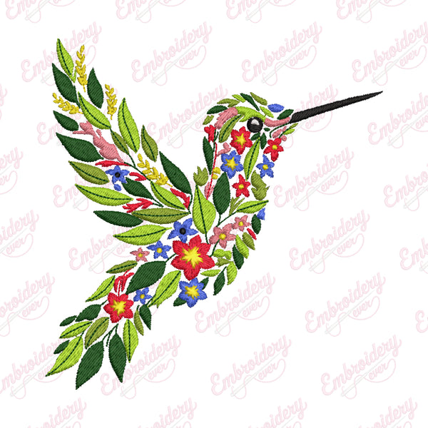 Beautiful Floral Hummingbird Embroidery Design