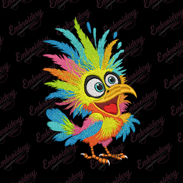 Crazy Bird Colorful Cartoon Style Embroidery Design