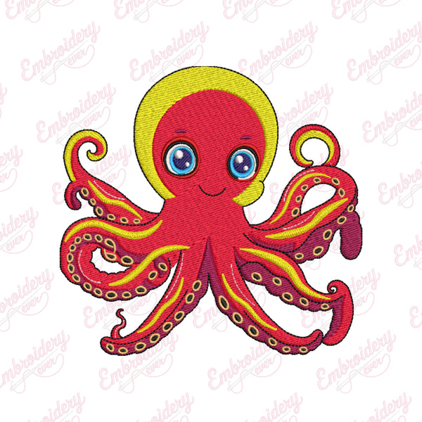 Funny Cartoon Octopus Embroidery Design