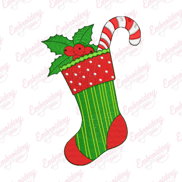 Candy Cane Christmas Stocking Embroidery Design