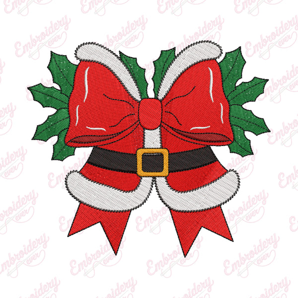 Christmas Santa Bow With Holly Embroidery Design