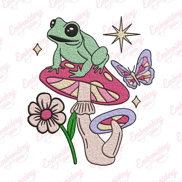 Spring Frog Embroidery Design