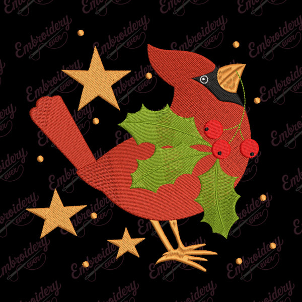 Christmas Cardinal Bird Embroidery Design