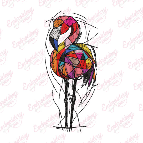 Colorful Flamingo Bird Machine Embroidery Design