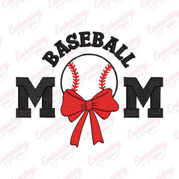 Baseball Mom with Bow Embroidery Design