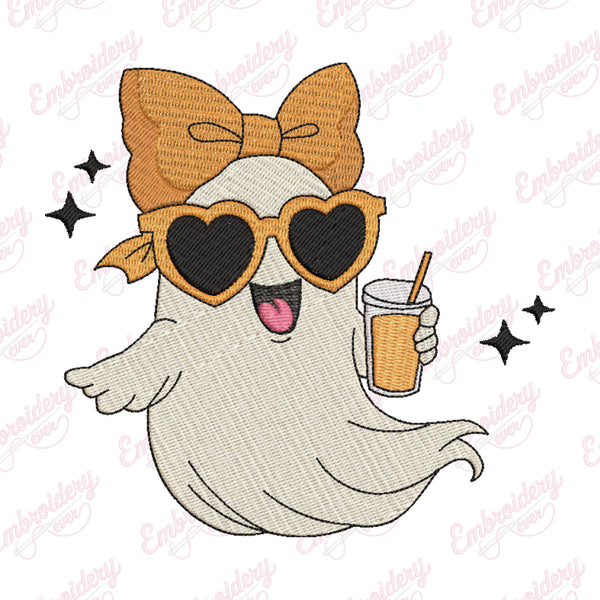 Halloween Cute Ghost Drinking Cocktail Embroidery Design